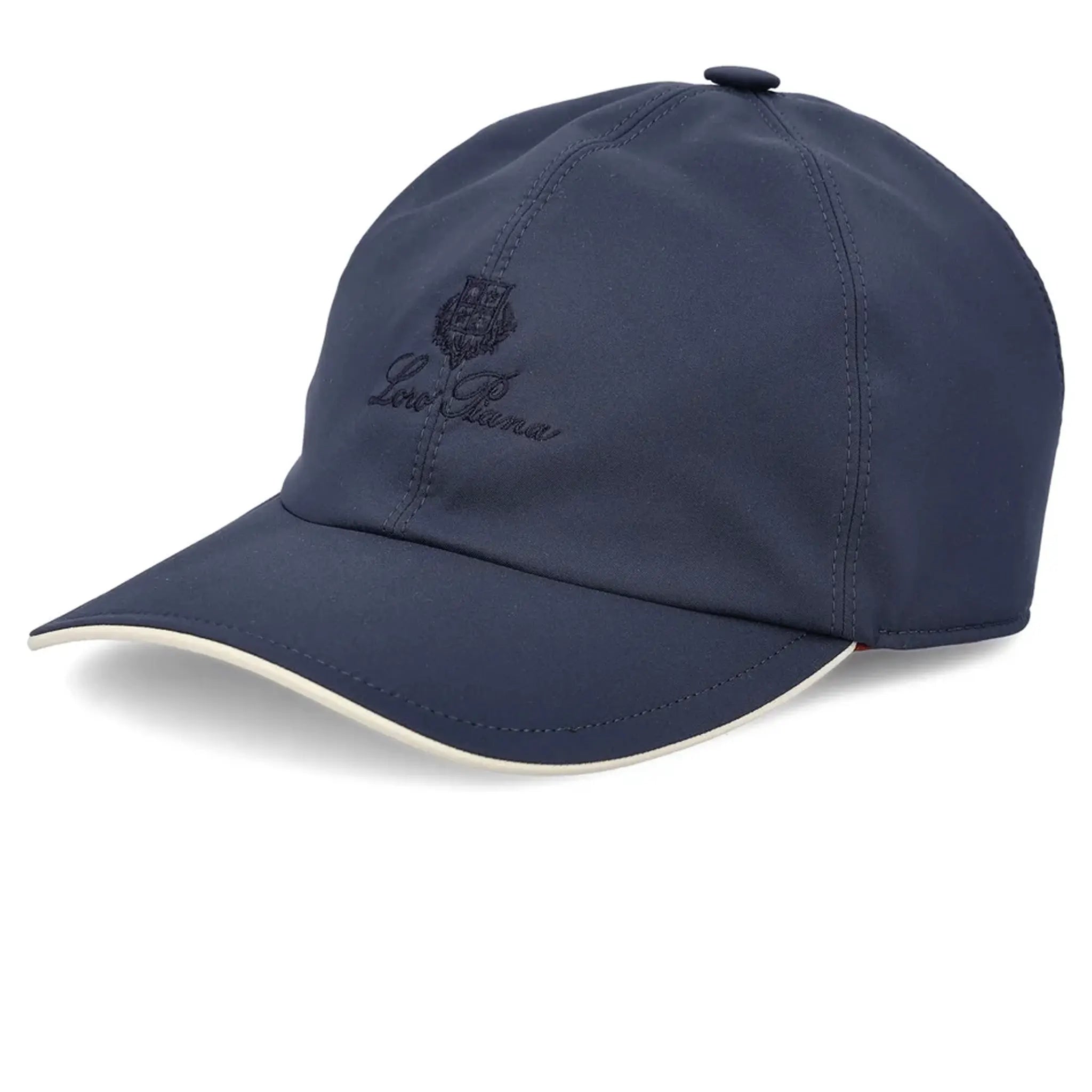 Front Side View of Loro Piana Microfibre Storm System Royal Navy Ivory Baseball Cap FAP9958_B1MM